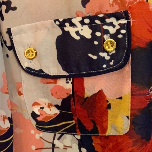 A.N.A. Henley Floral Splash Dressy Casual Gold Button Summer/Spring Blouse PM - Picture 4 of 8